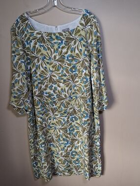 J Jill Women's Blueberry & Leaf Abstract Print Dress; Size 16